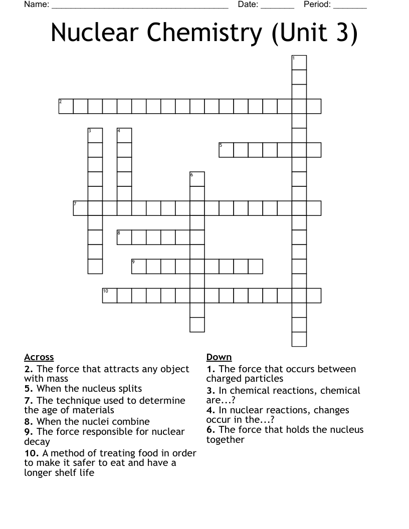 Nuclear Chemistry (Unit 3) Crossword