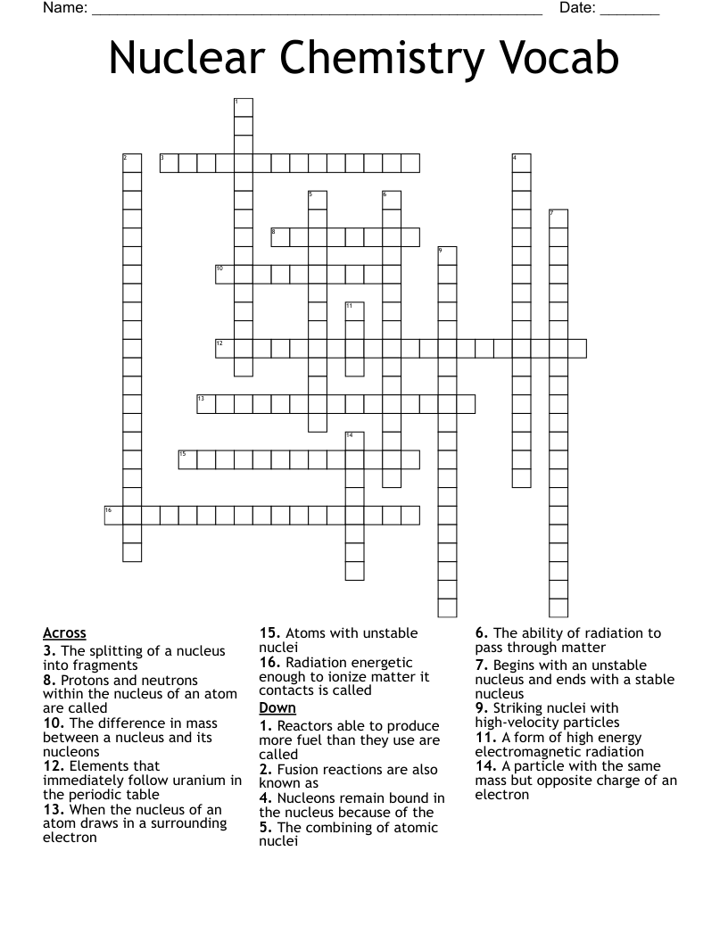 Nuclear Chemistry Vocab Crossword