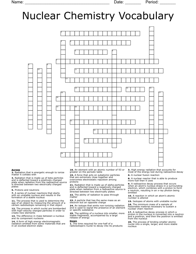 Nuclear Chemistry Vocabulary  Crossword