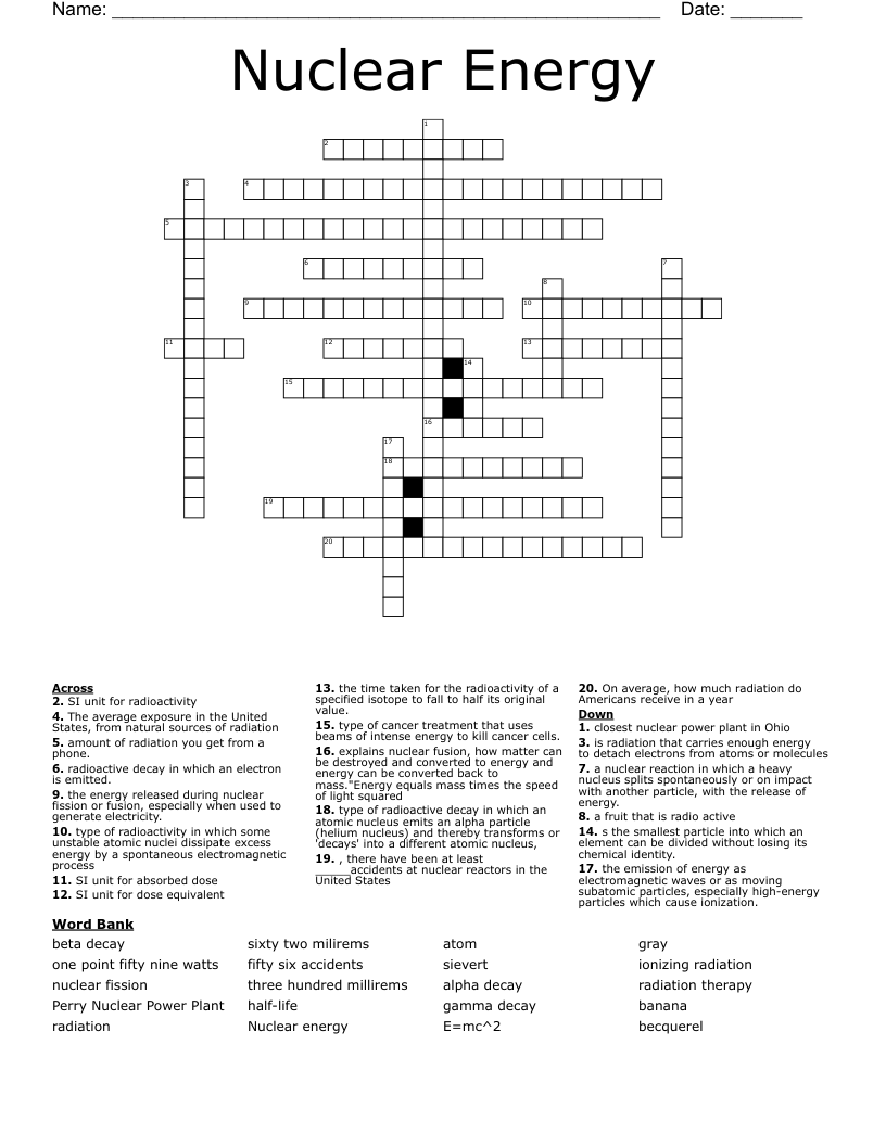 Nuclear Energy Crossword