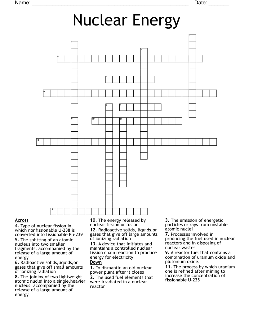 Nuclear Energy Crossword