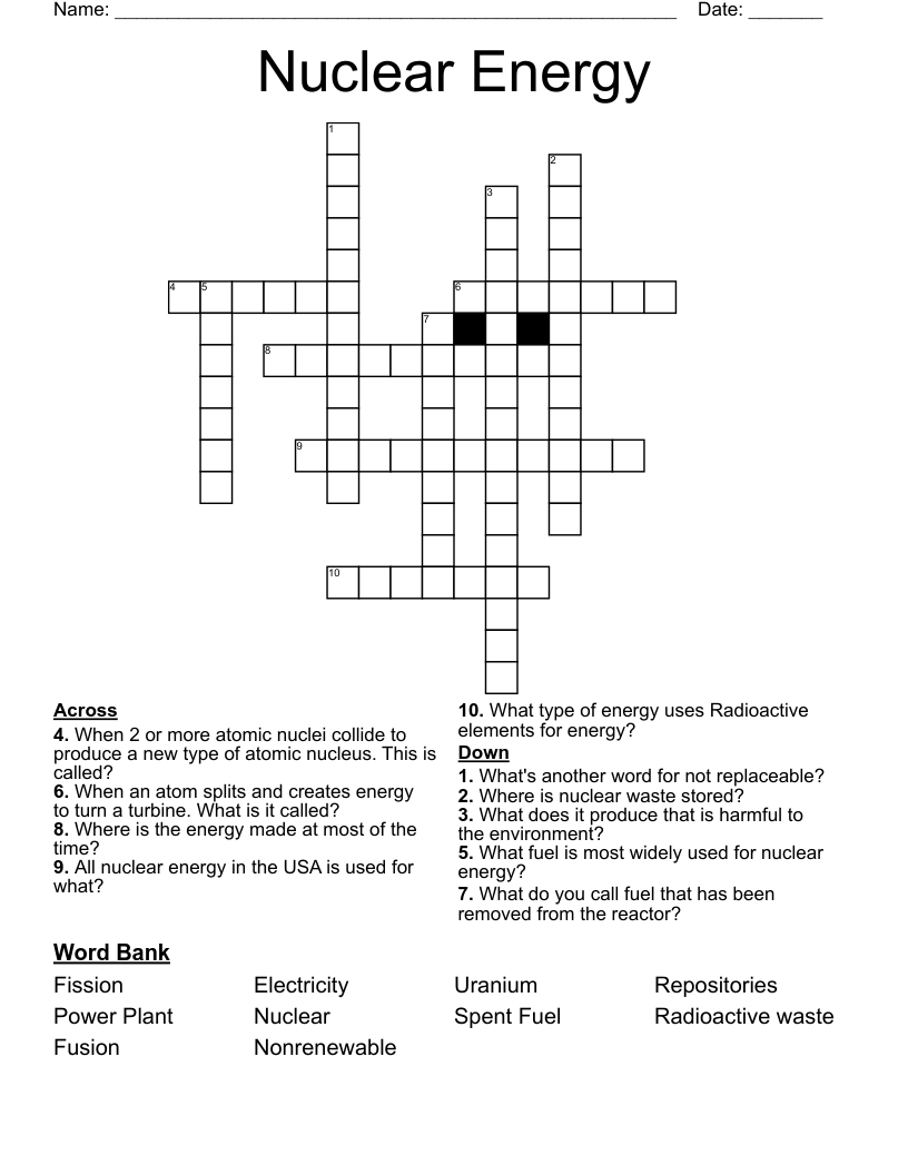 Nuclear Energy Crossword