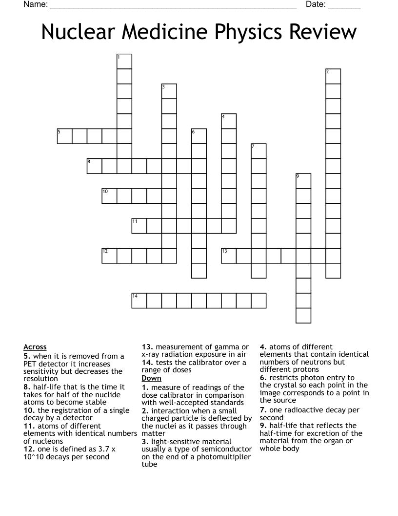 Nuclear Medicine Physics Review Crossword