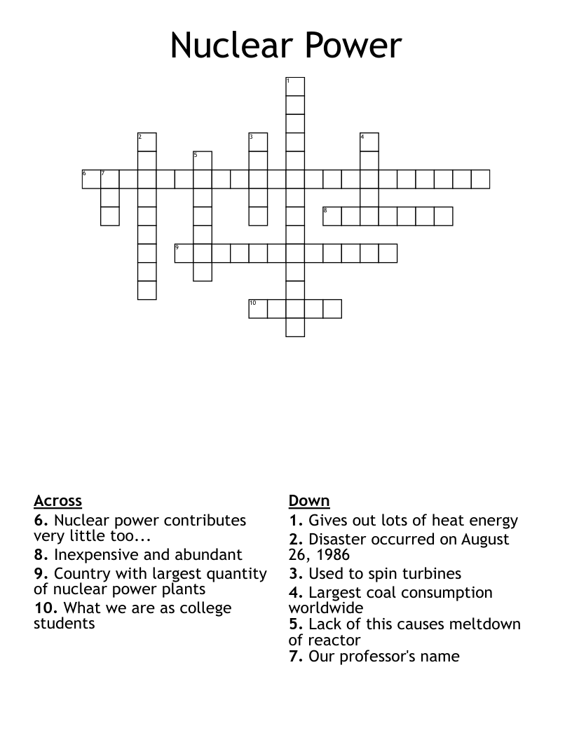 Nuclear Power Crossword