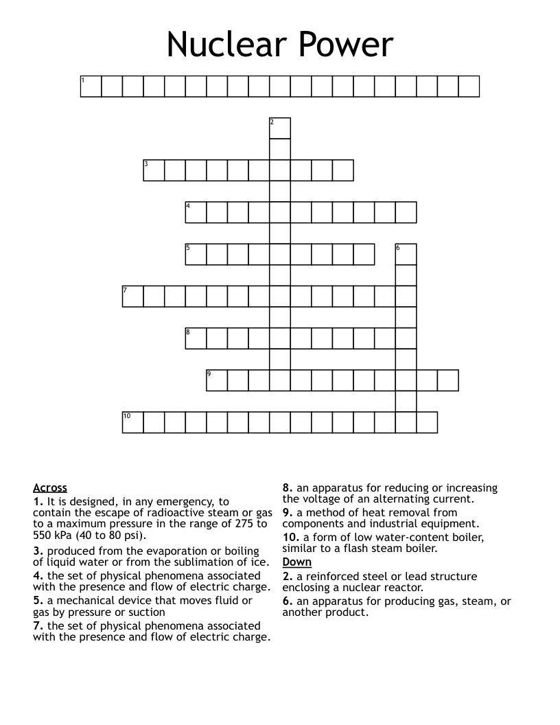 Nuclear Power Crossword
