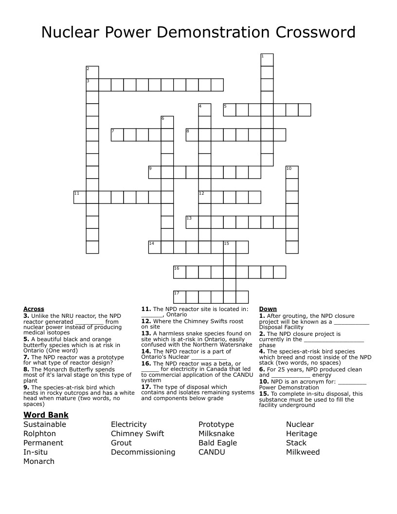Nuclear Power Demonstration Crossword