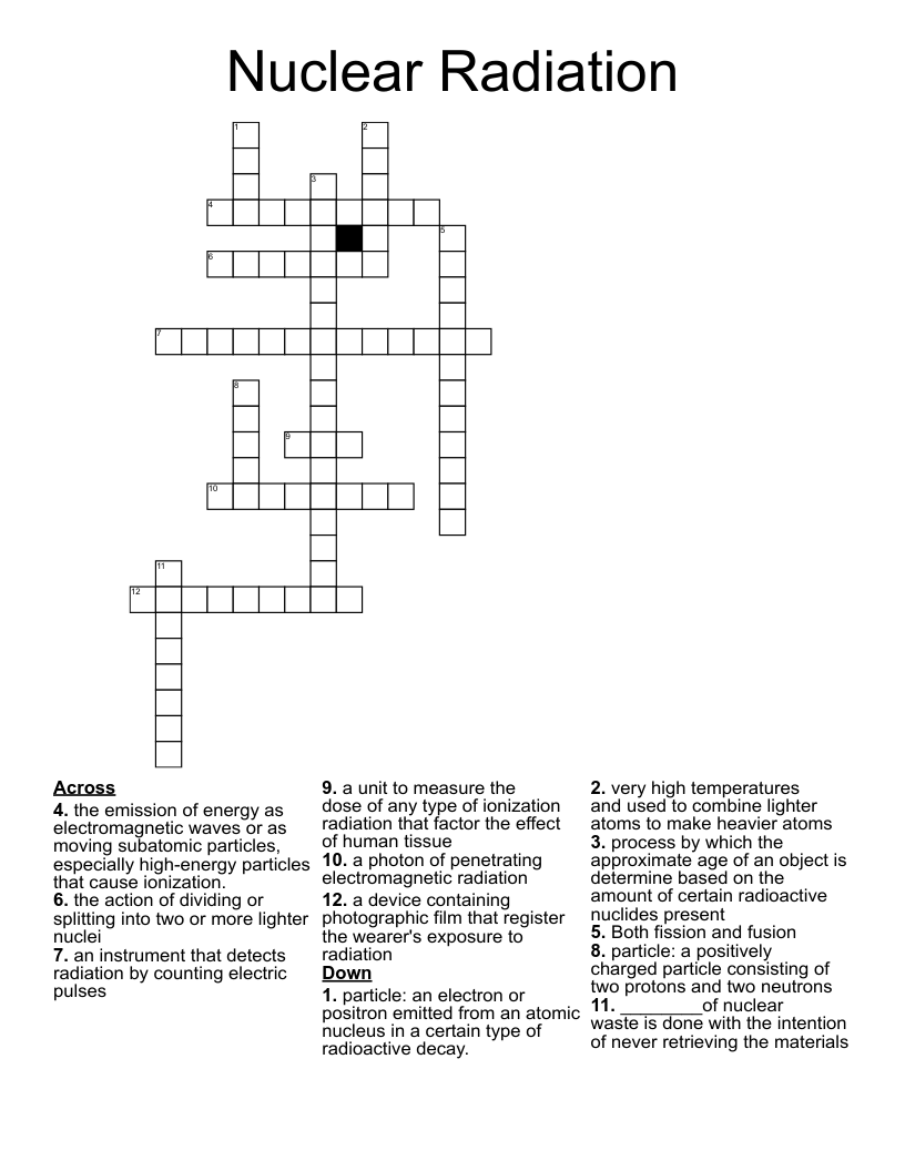 Nuclear Radiation  Crossword