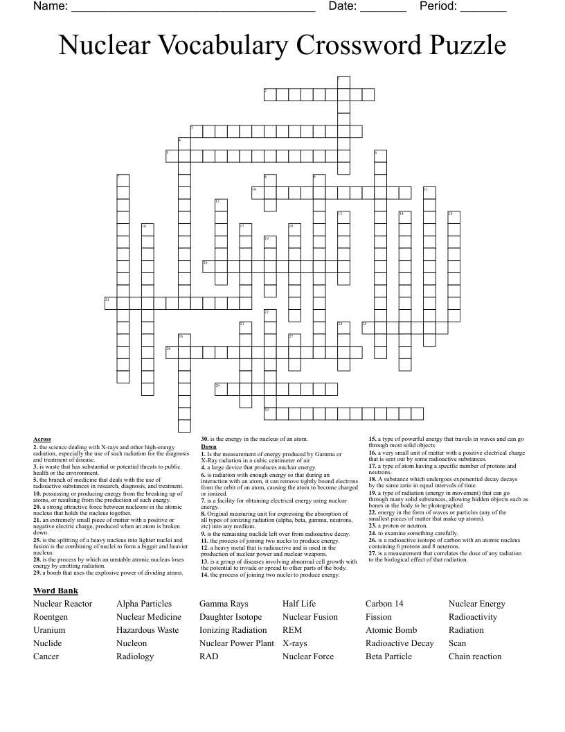 Nuclear Vocabulary Crossword Puzzle