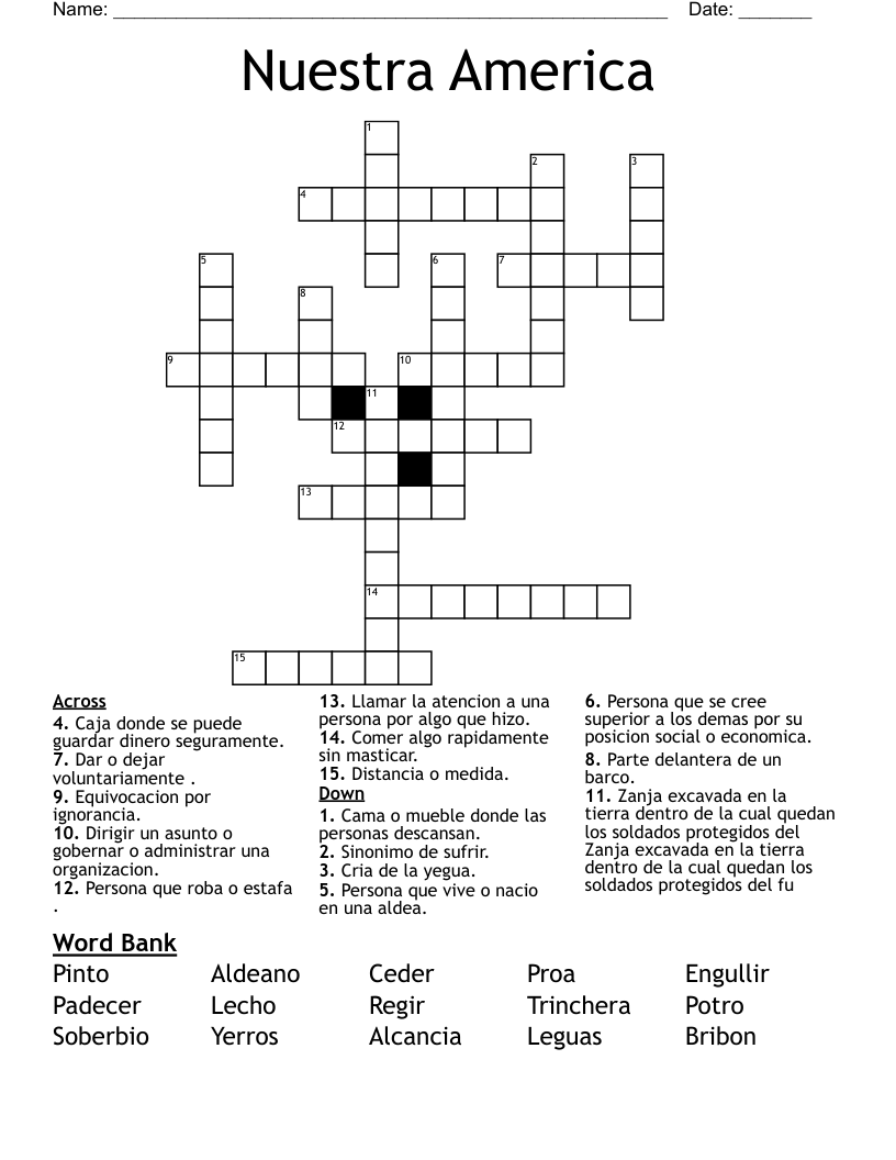 Nuestra America Crossword