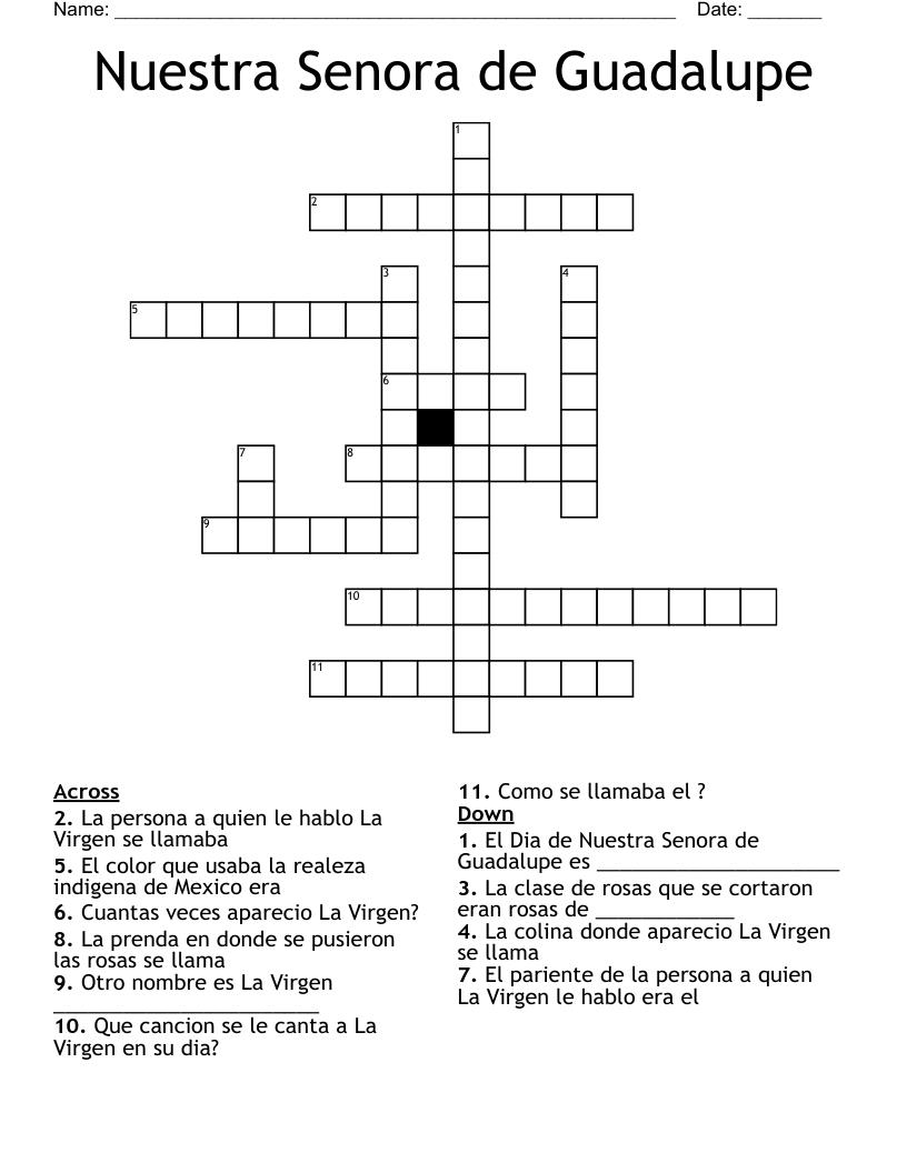 Nuestra Senora de Guadalupe Crossword