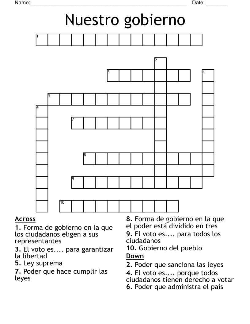 Nuestro gobierno Crossword