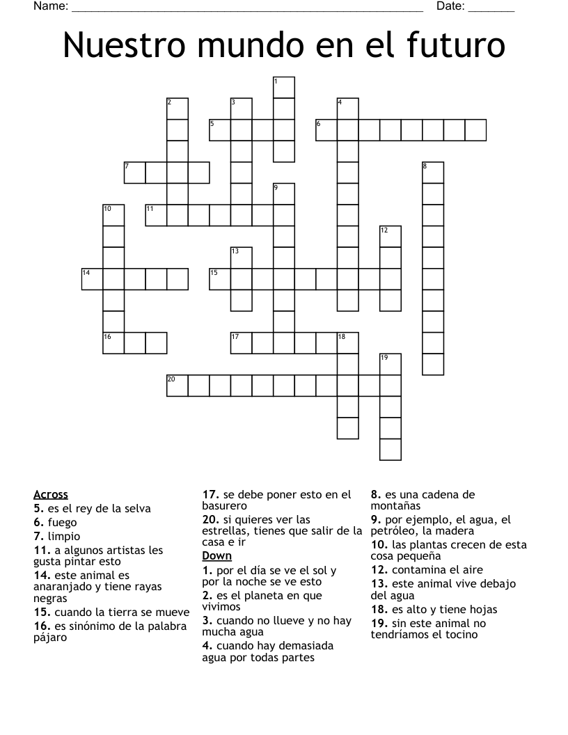 Nuestro mundo en el futuro Crossword