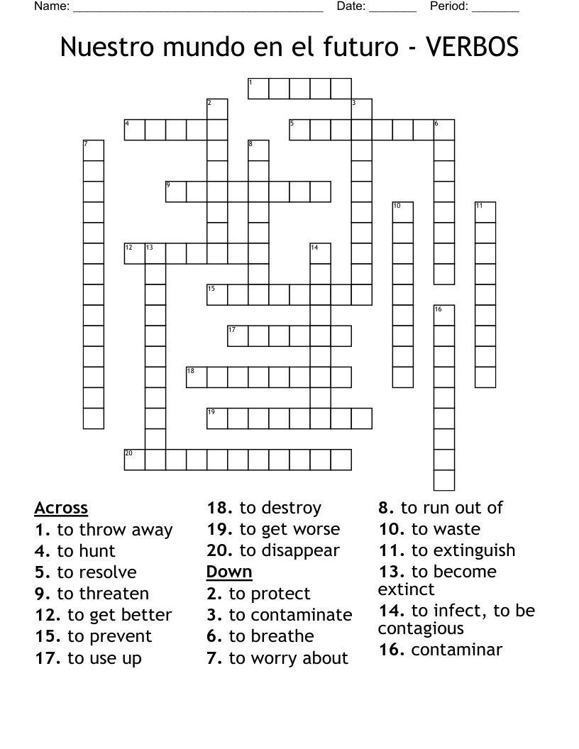 Nuestro mundo en el futuro - VERBOS Crossword