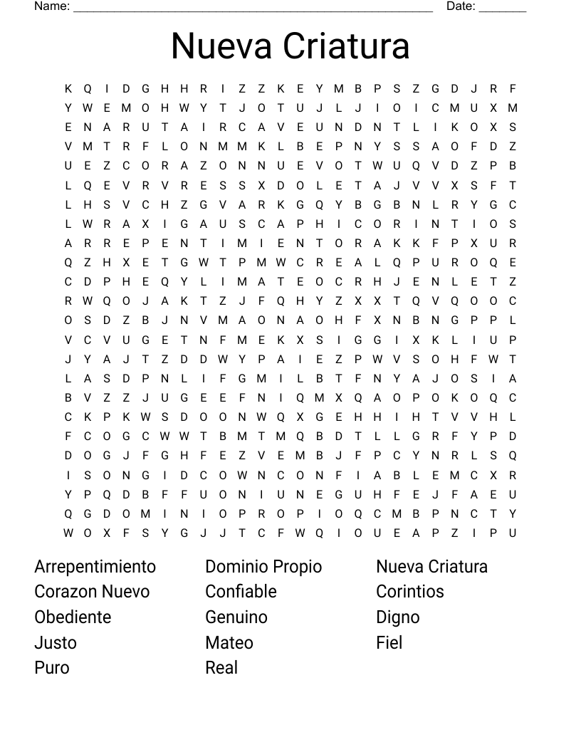 Nueva Criatura Word Search