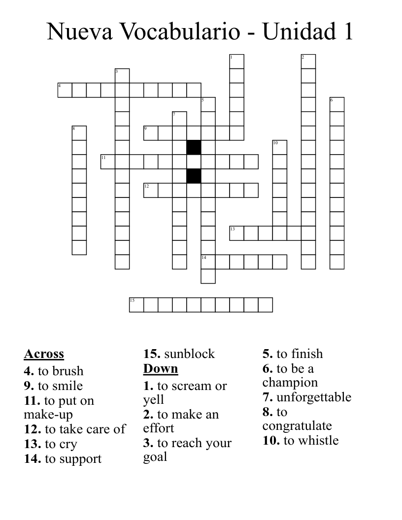 Nueva Vocabulario - Unidad 1 Crossword