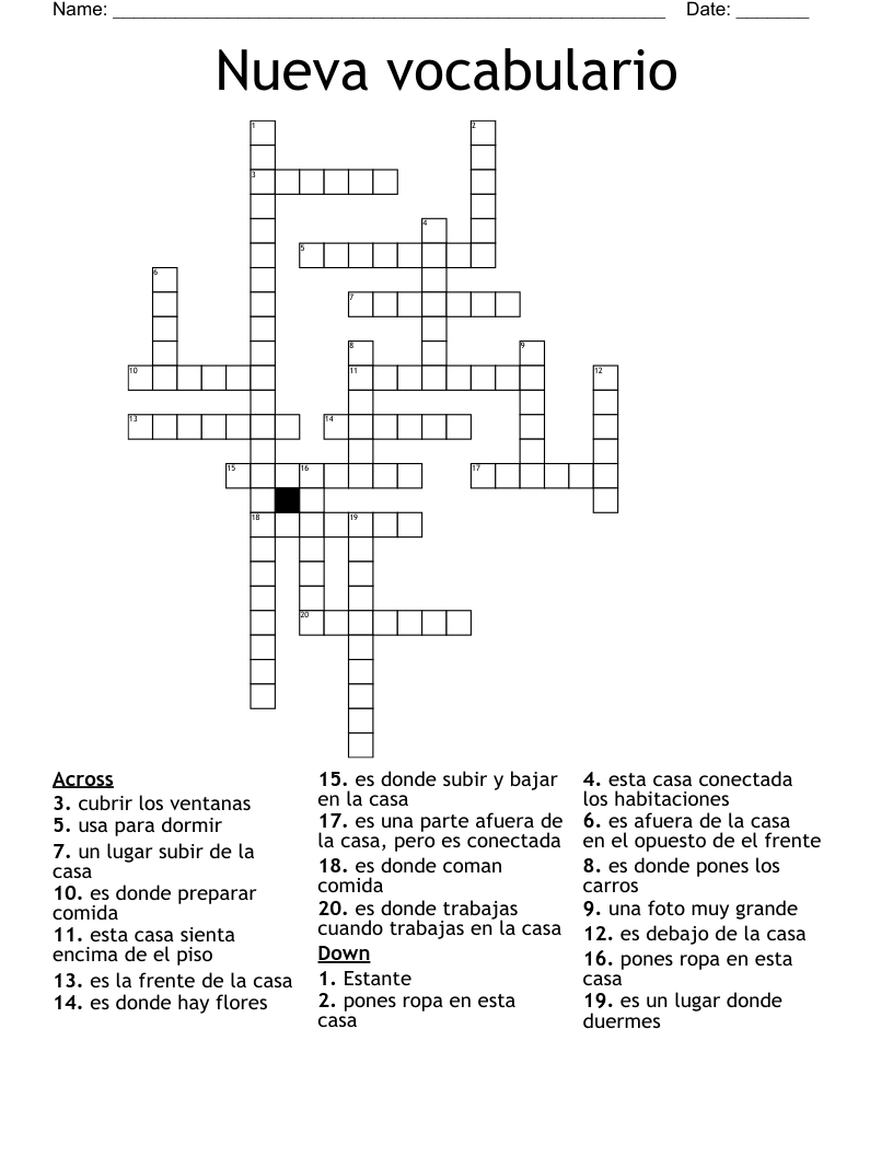 Nueva vocabulario  Crossword