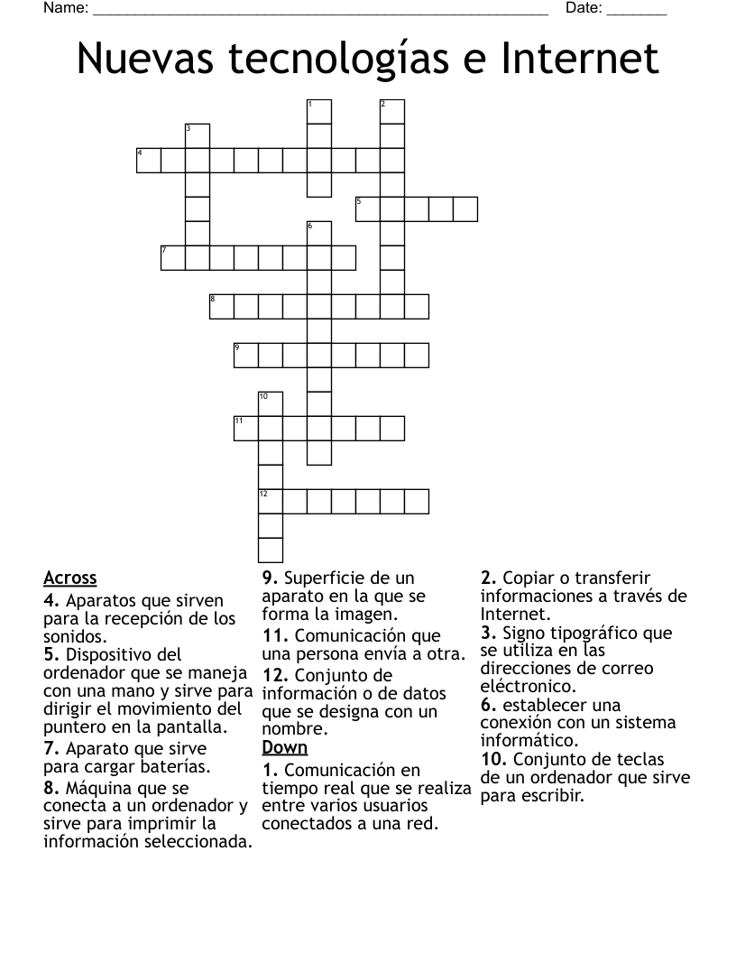 Nuevas tecnologías e Internet Crossword