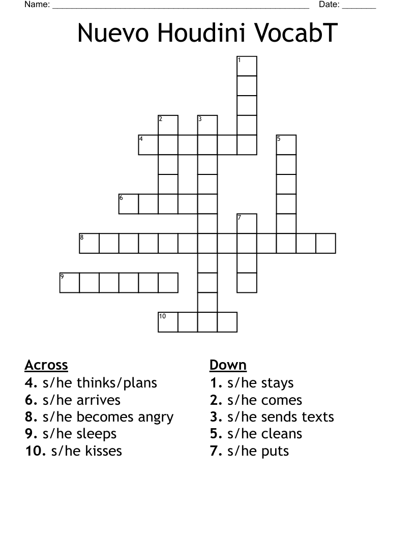 Nuevo Houdini VocabT Crossword