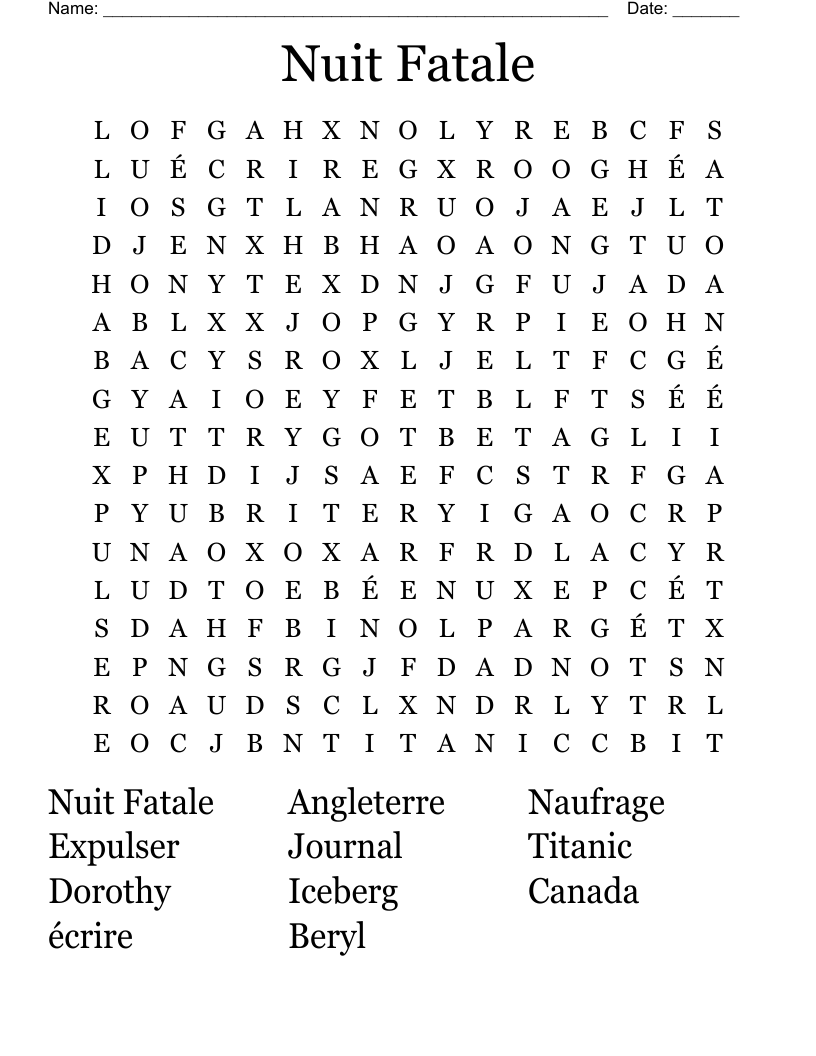 Nuit Fatale Word Search
