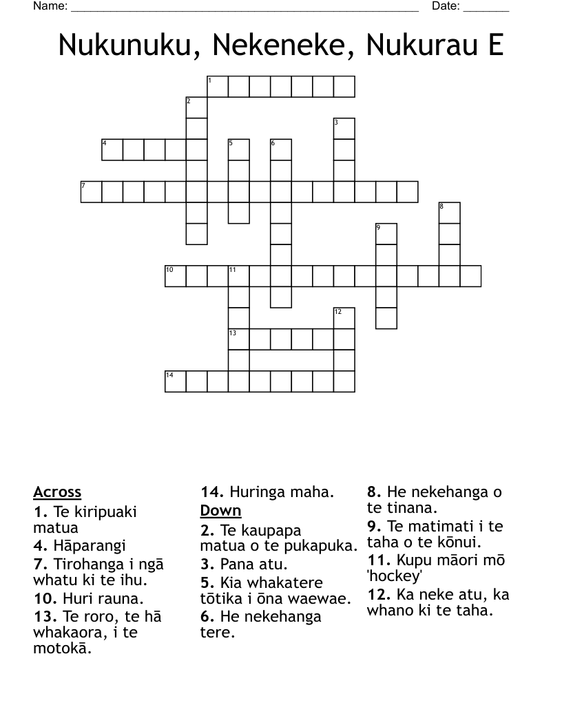 Nukunuku, Nekeneke, Nukurau E Crossword