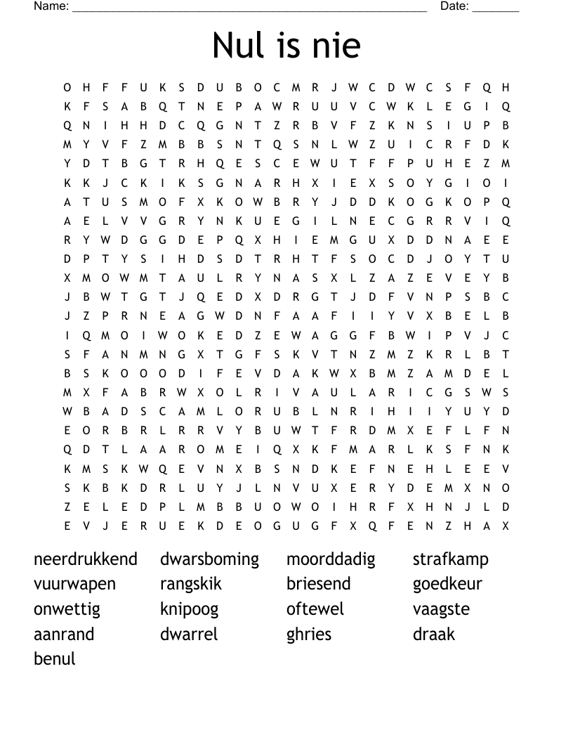 Nul is nie  Word Search