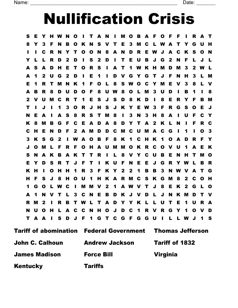 Nullification Crisis Word Search