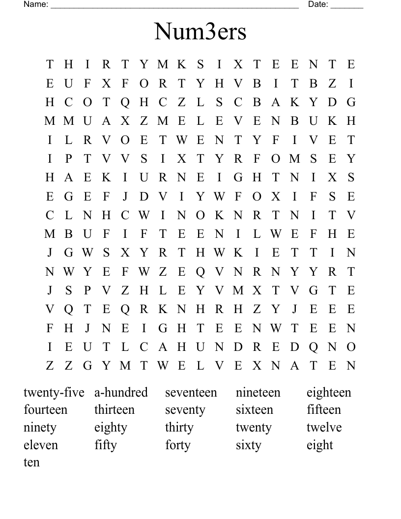 Num3ers Word Search