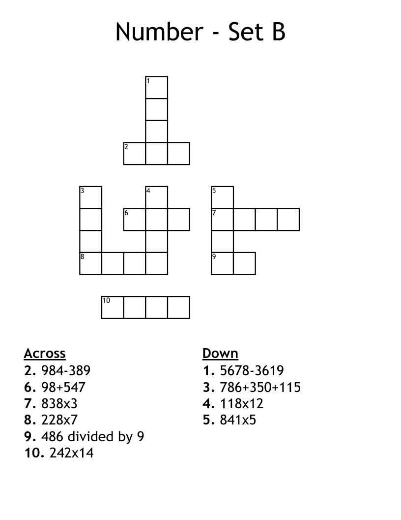 Number - Set B Crossword