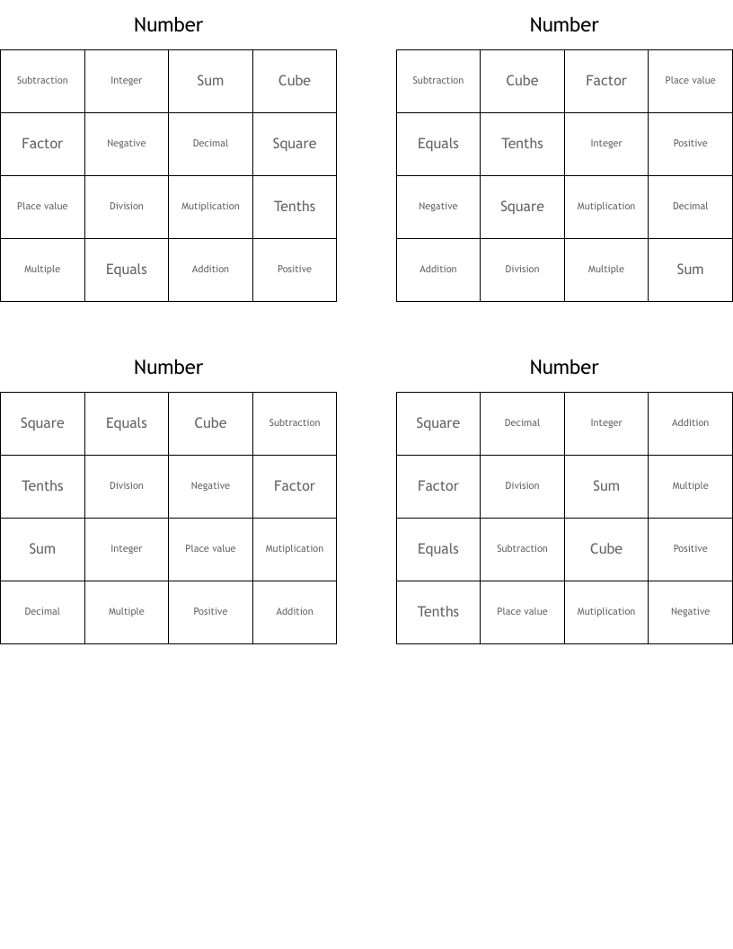 Number Bingo Cards