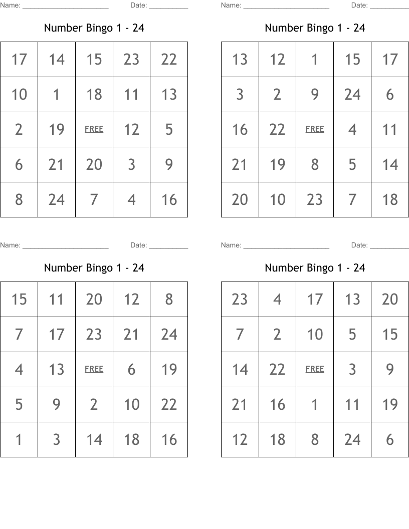 Number Bingo 1 - 24