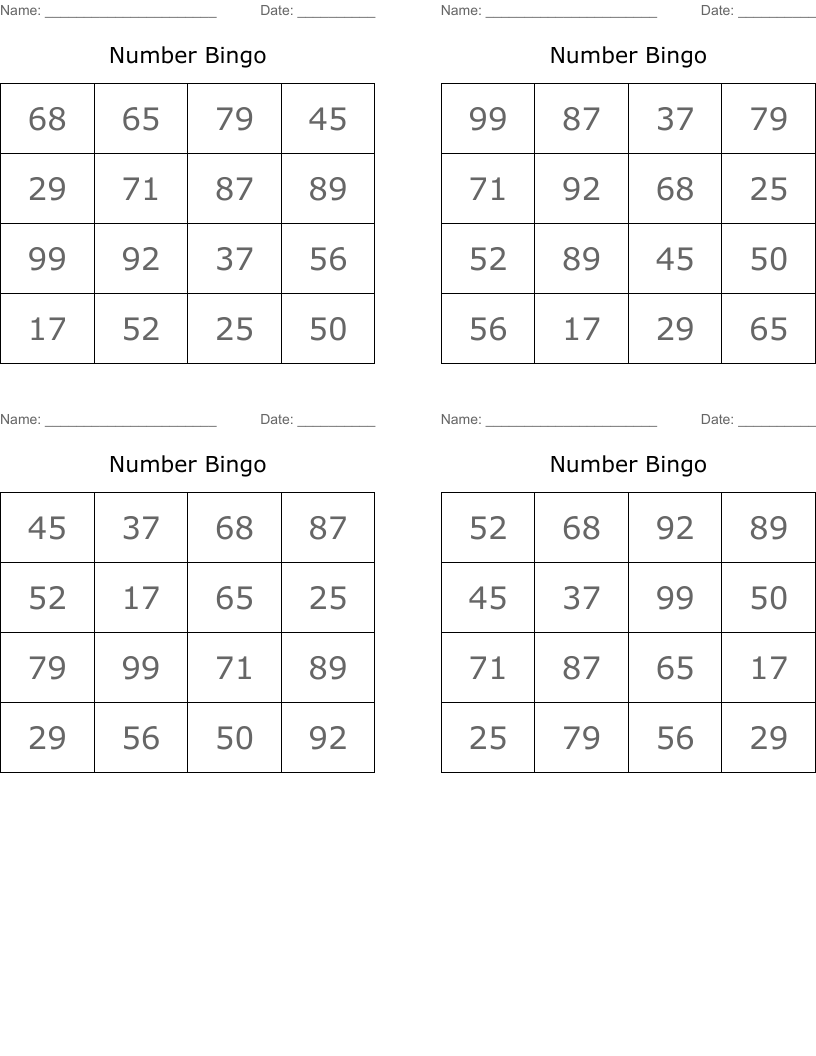 Number Bingo