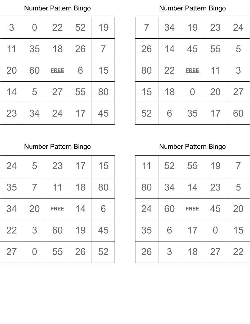 Number Pattern Bingo