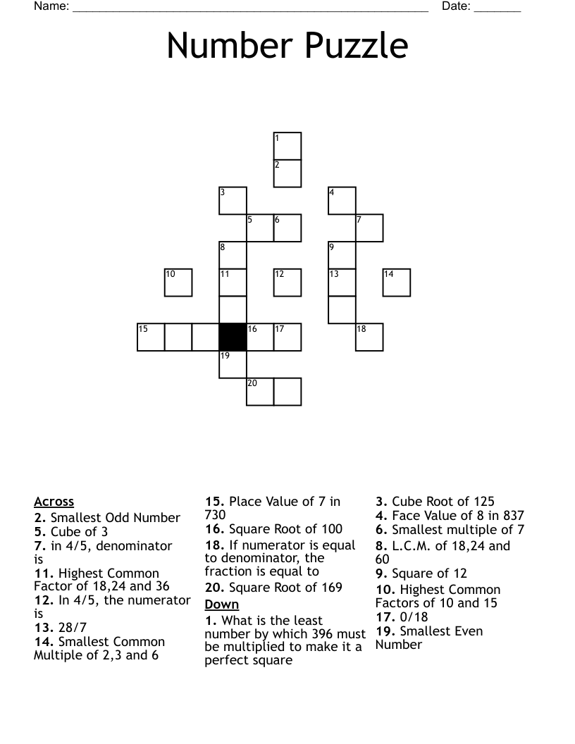 Number Puzzle Crossword