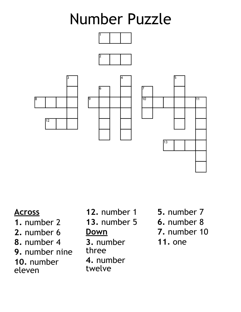 Number Puzzle Crossword