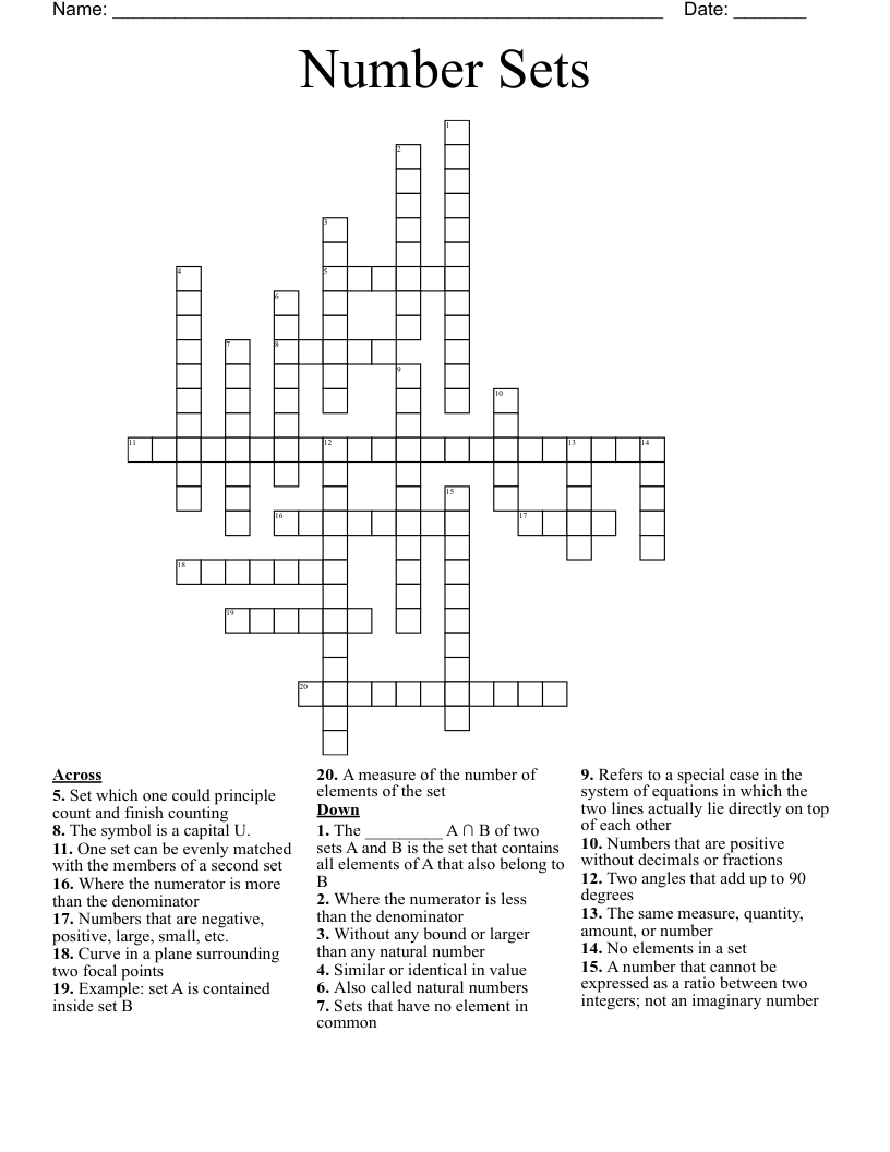 Number Sets Crossword