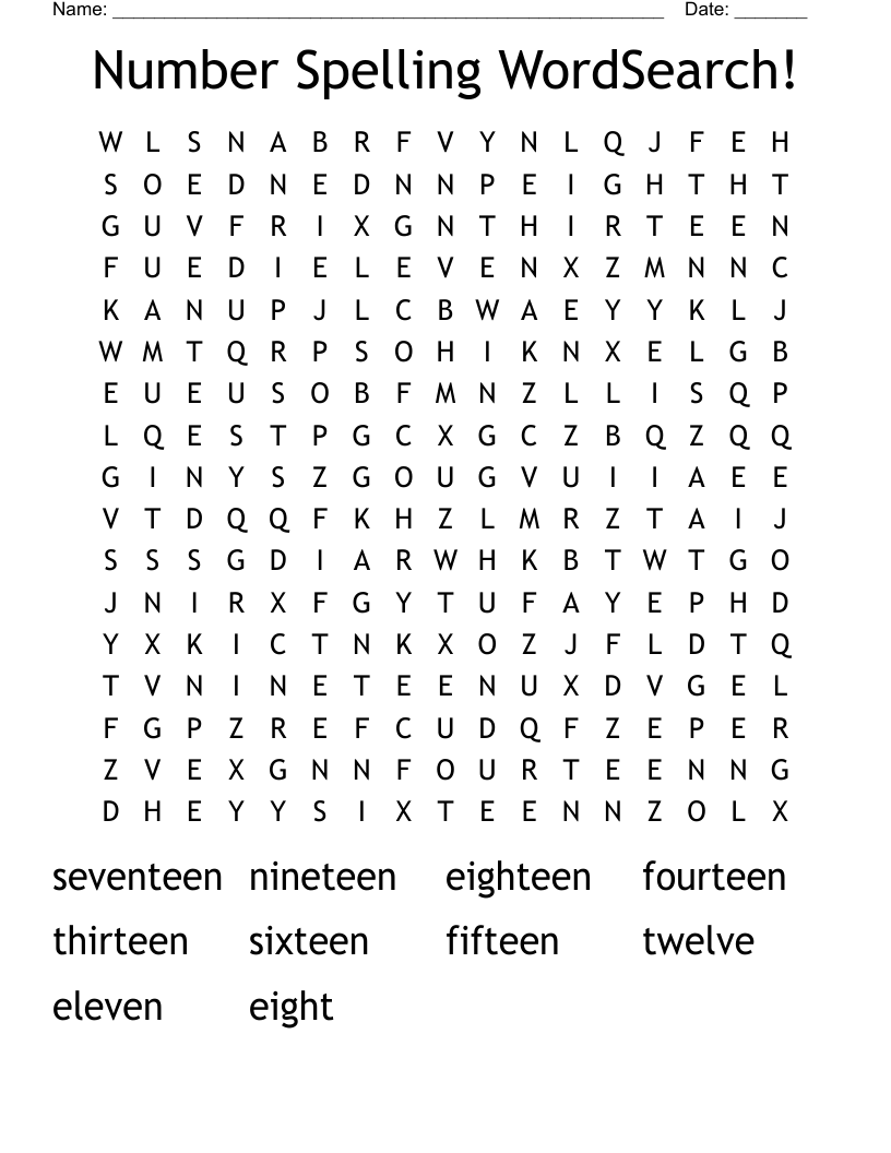 Number Spelling WordSearch!