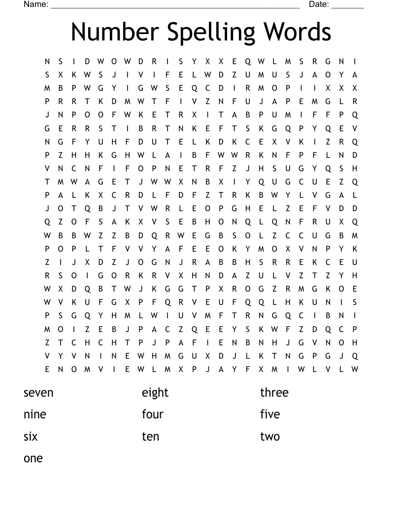 Number Spelling Words Word Search