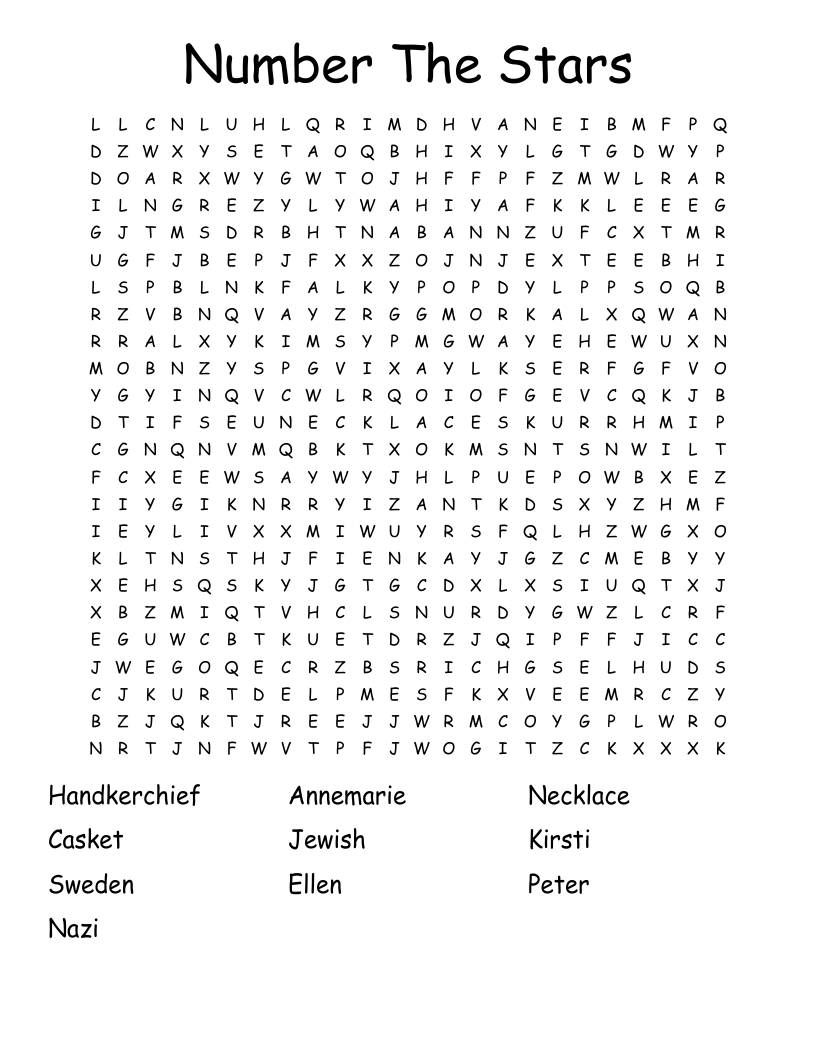 Number The Stars Word Search