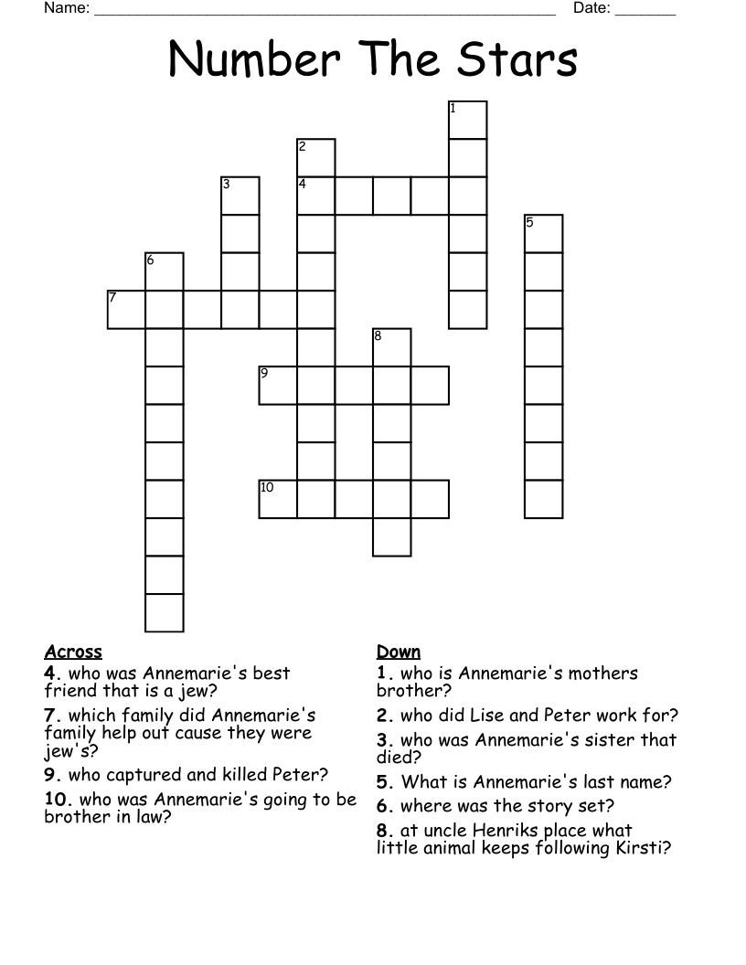 Number The Stars Crossword