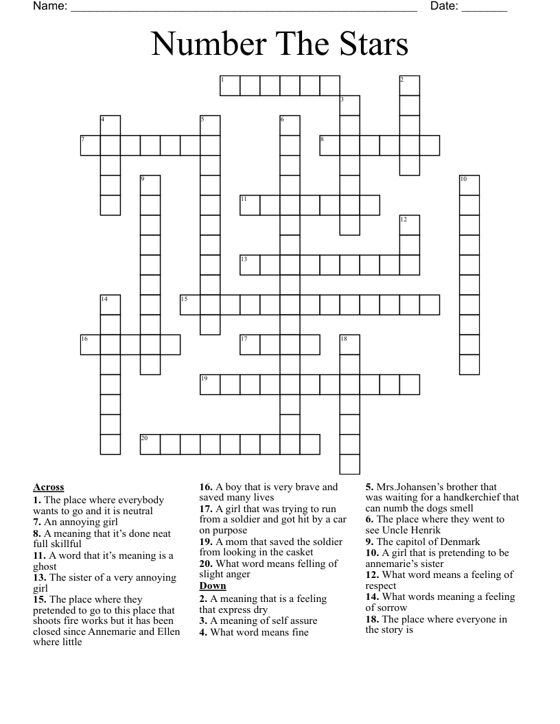Number The Stars Crossword
