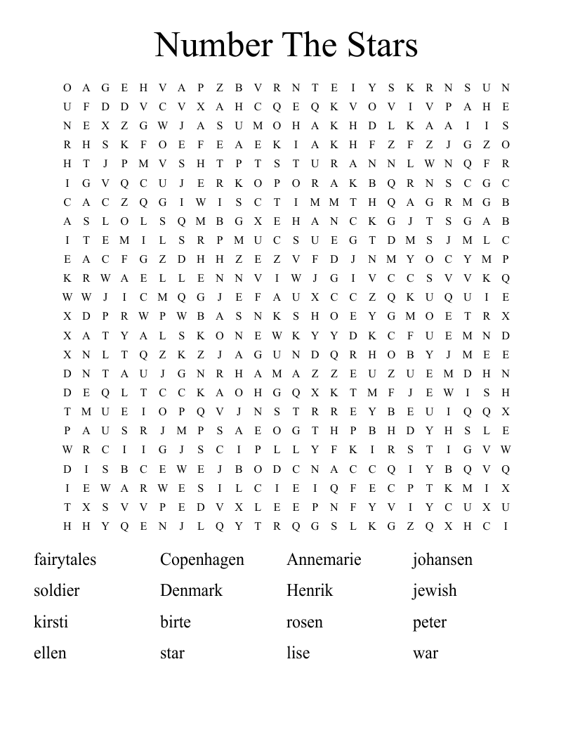 Number The Stars Word Search
