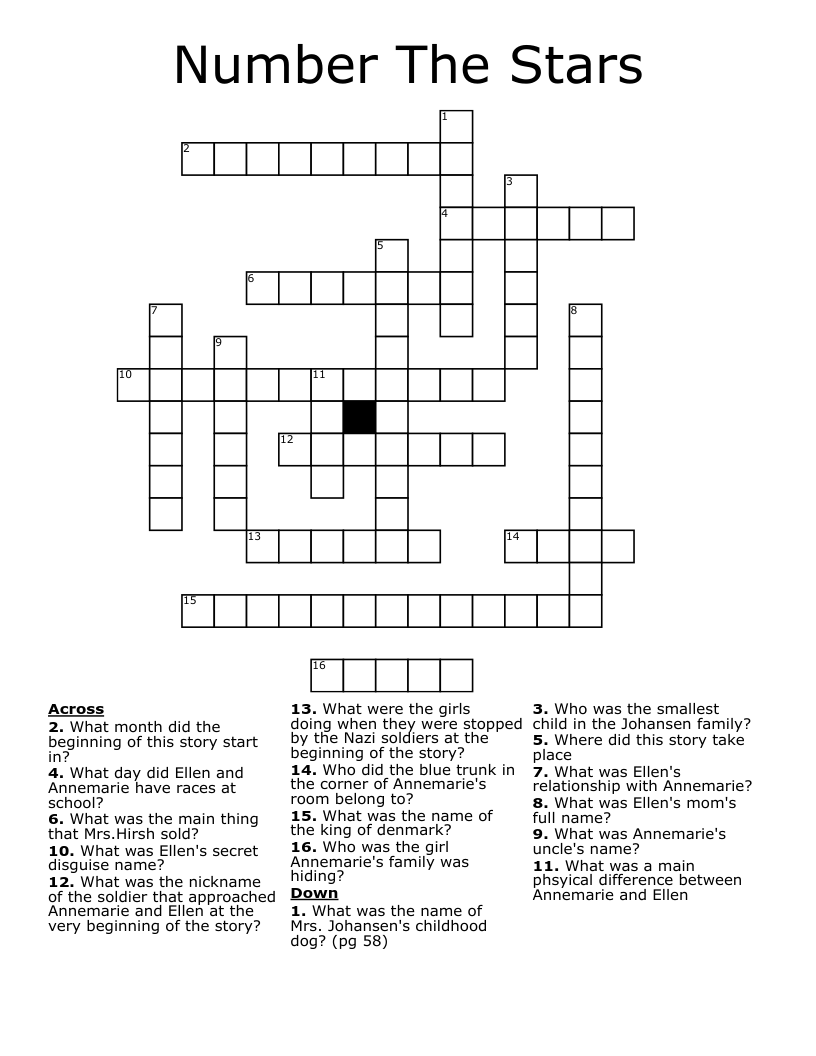 Number The Stars Crossword