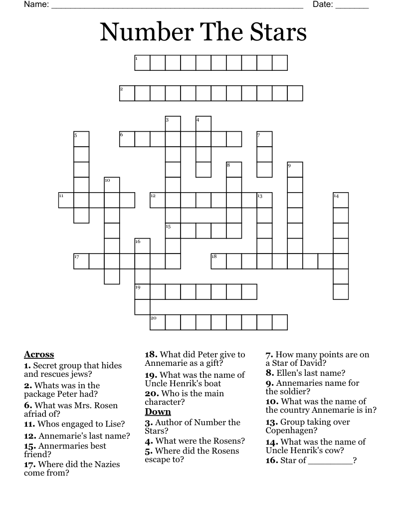 Number The Stars Crossword