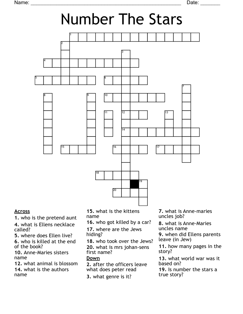 Number The Stars Crossword