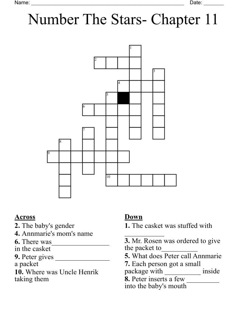 Number The Stars- Chapter 11  Crossword