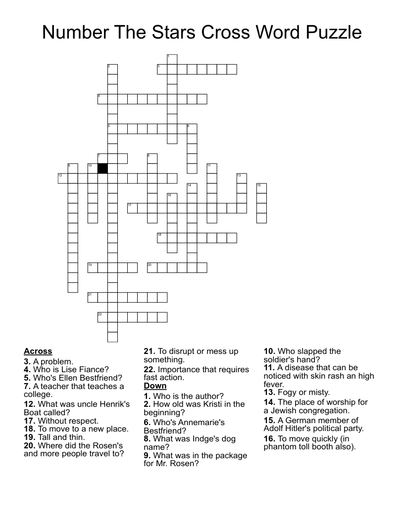 Number The Stars Cross Word Puzzle