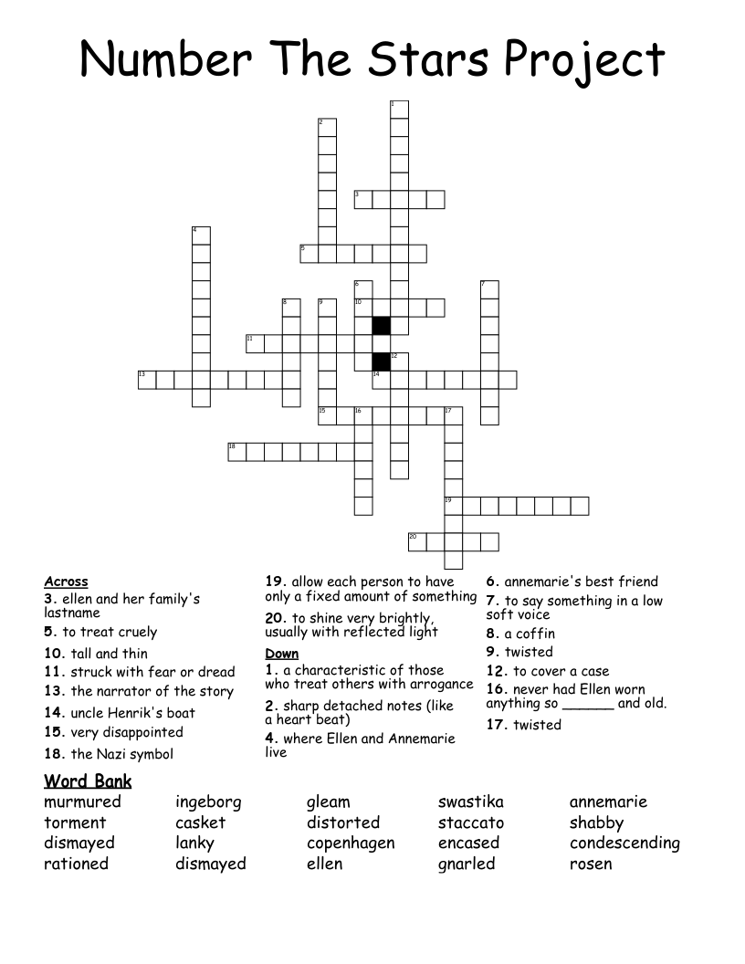 Number The Stars Project Crossword