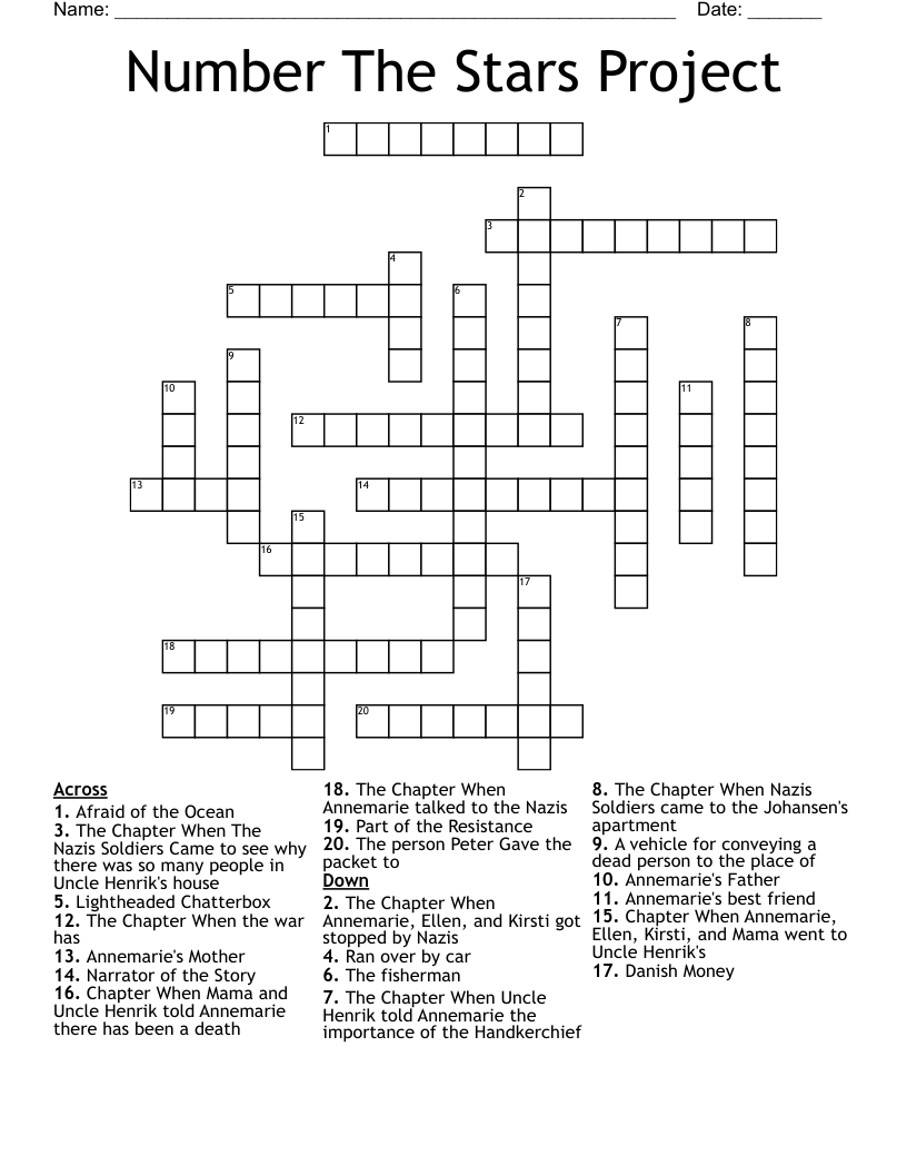 Number The Stars Project Crossword