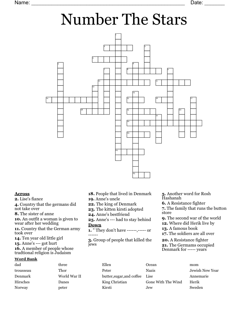 Number The Stars  Crossword