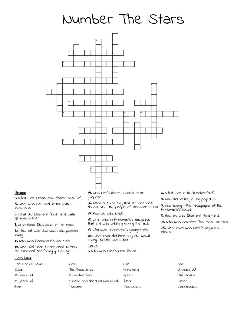 Number The Stars  Crossword